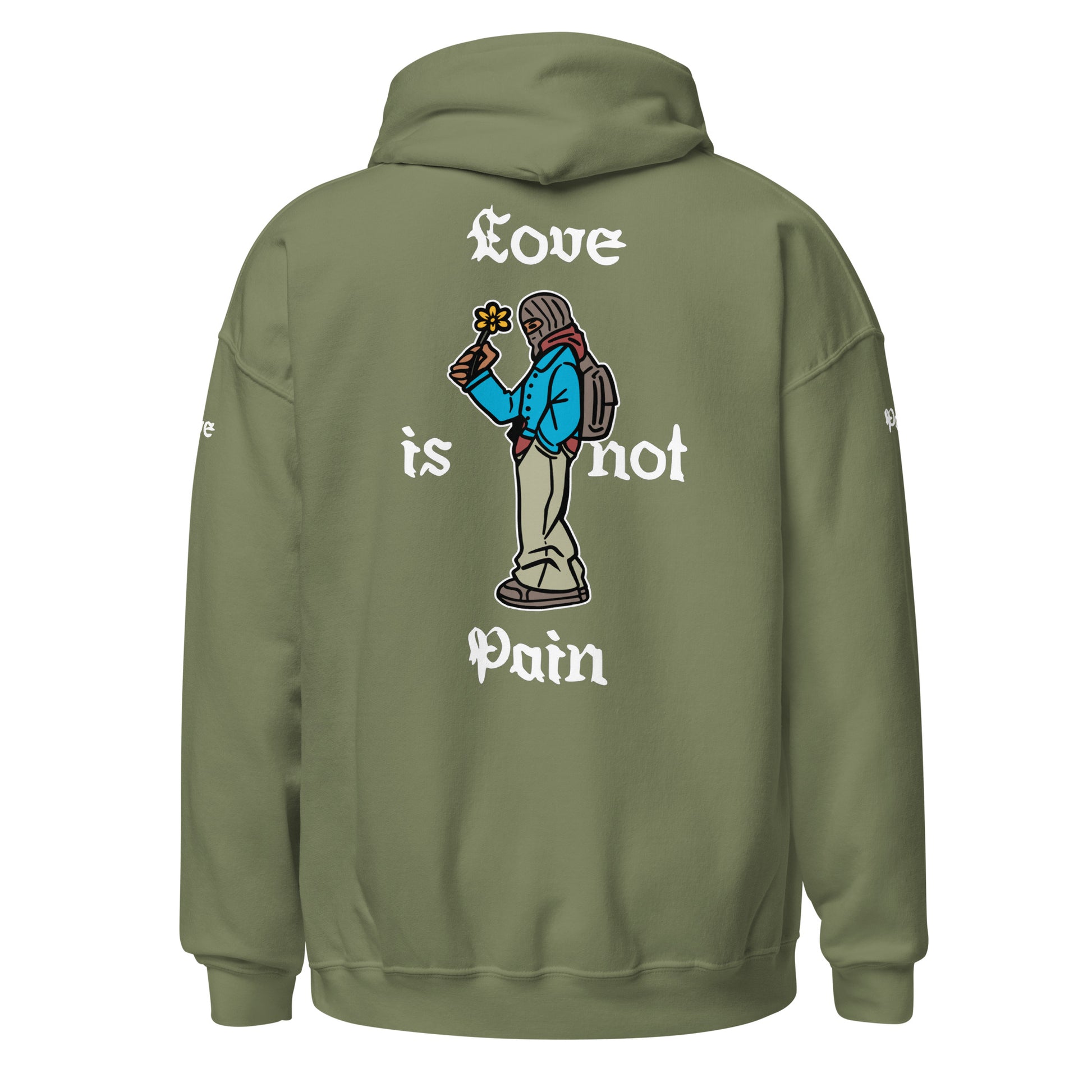 hoodie-from-the-back-with-love-is-not-pain-symbol