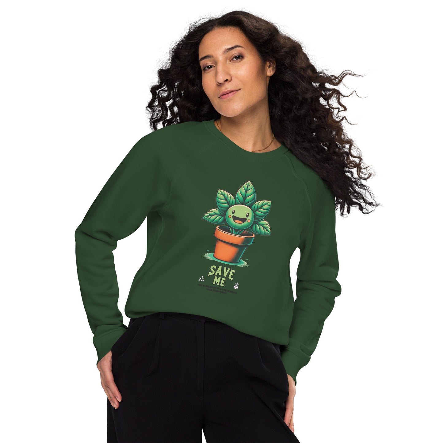 Organic Raglan Sweatshirt with Save Me Plant Symbol